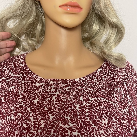 Loft Cotton Sweater Fern Print Crewneck Button Back Burgundy/Cream Size Small - Picture 2 of 12